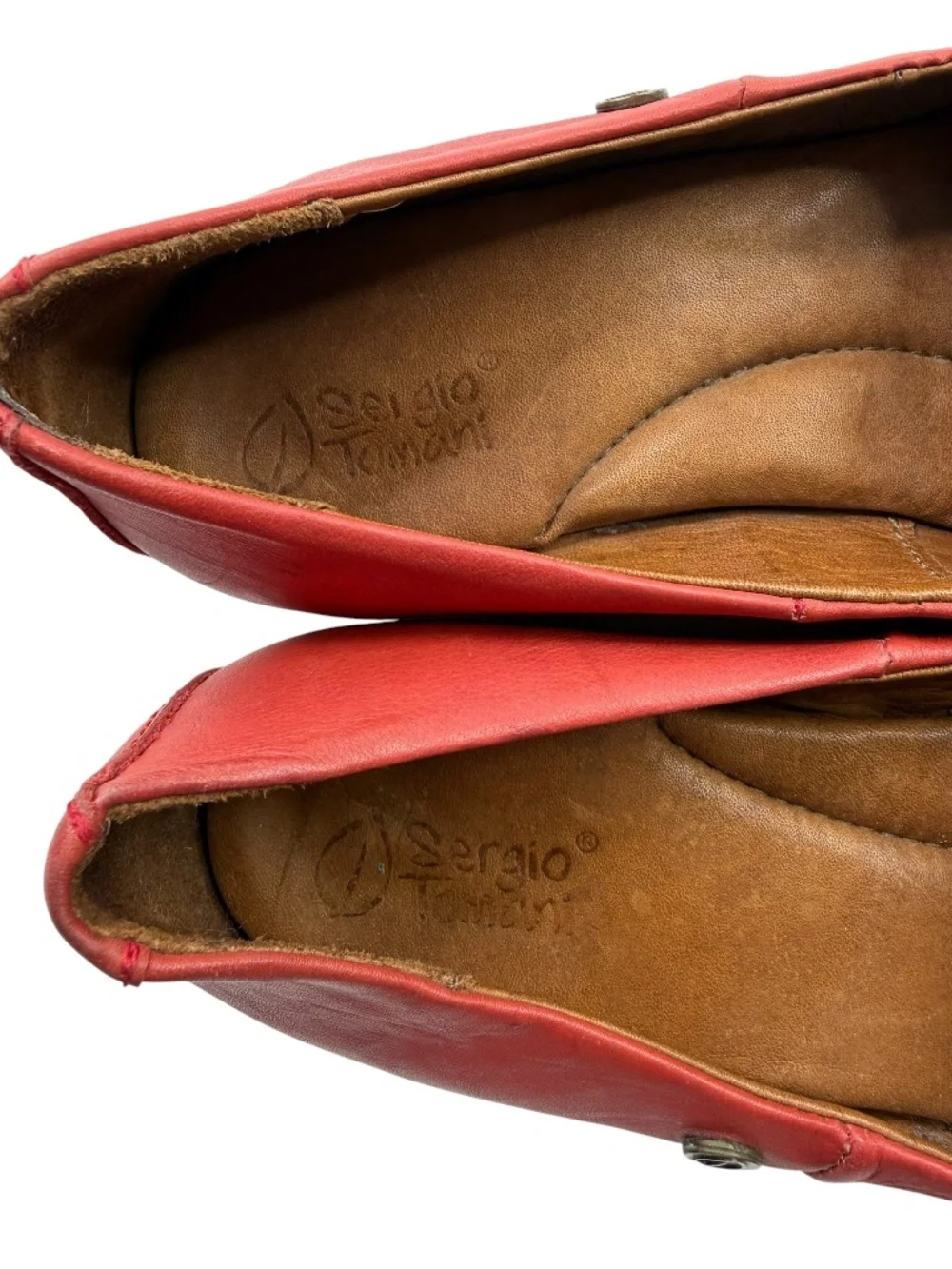 Sergio Tomani Tuka Leather Ballet Flats Coral Orange Comfort Shoes